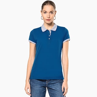 Kariban Ladies' Two-tone Pique Polo Shirt - light royal blue/ oxford grey